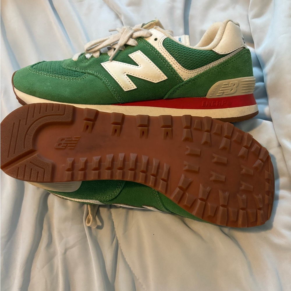 New Balance 574 Green and White Athletic Shoes